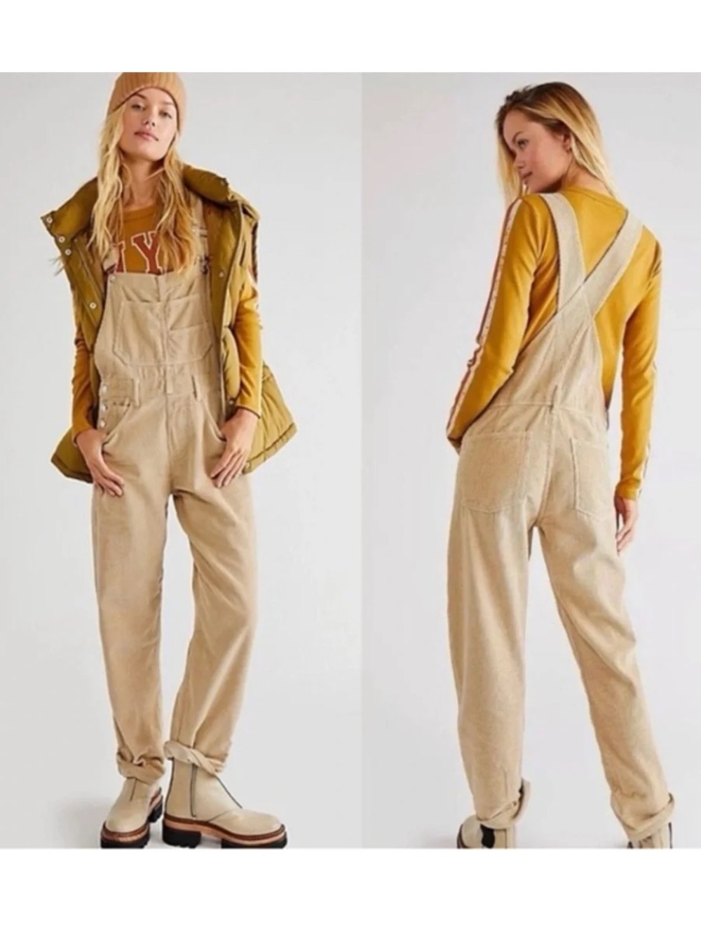 Free People We the Free Tan Corduroy Overalls Jumpsuit  XS